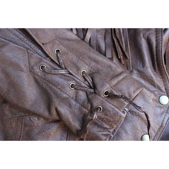 Vintage 1980s Over-the-Top Fringe Leather Bomber Jacket from Aubergine Med - Picture 8 of 15